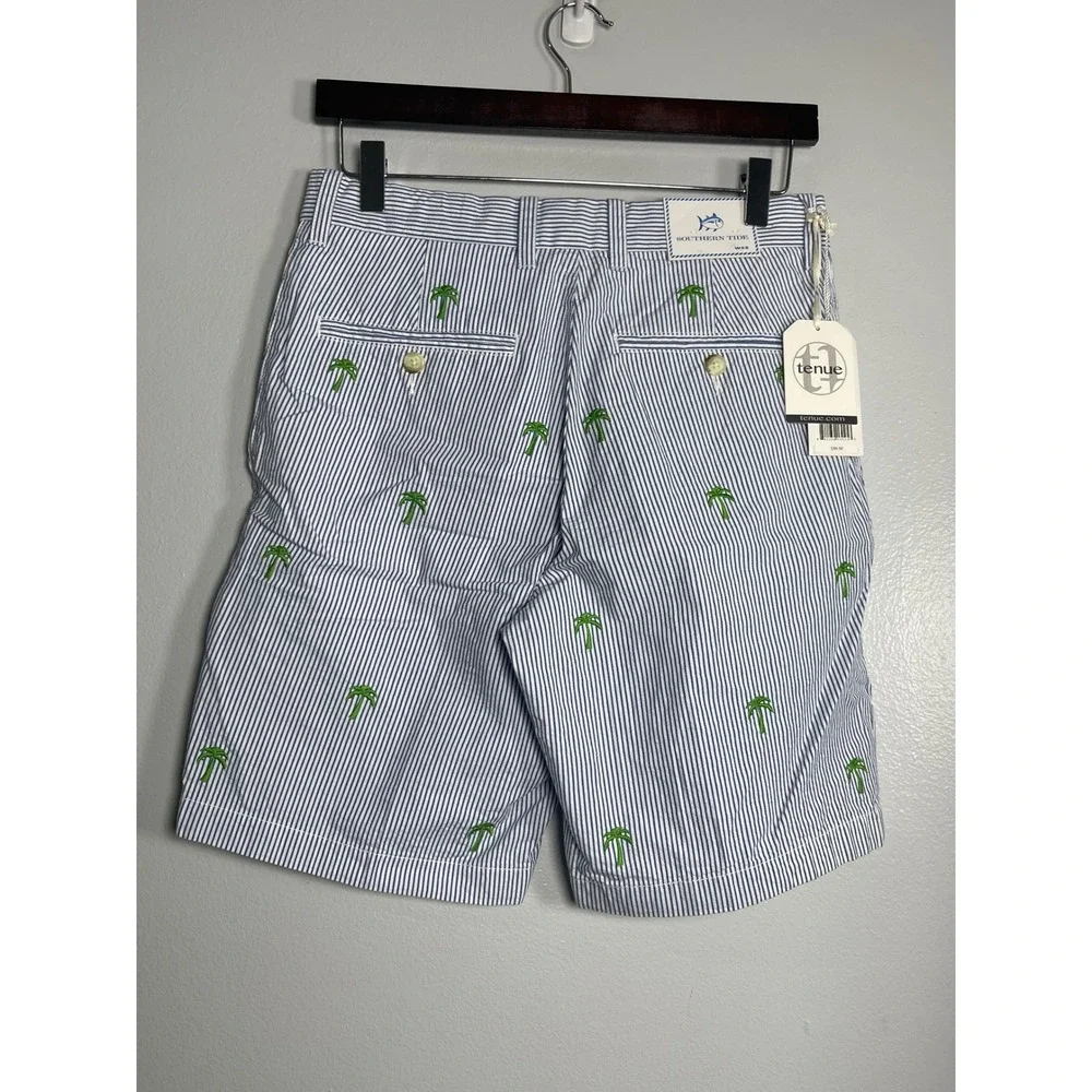 SOUTHERN TIDE Seersucker Shorts Blue White Striped Size 28 NEW Nautical Preppy